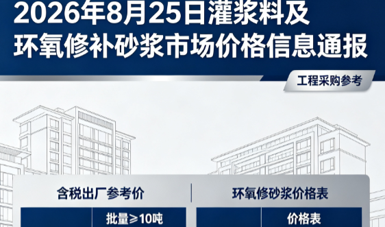 青山湖2026年8月25日灌浆料及环氧修补砂浆市场价格信息通报